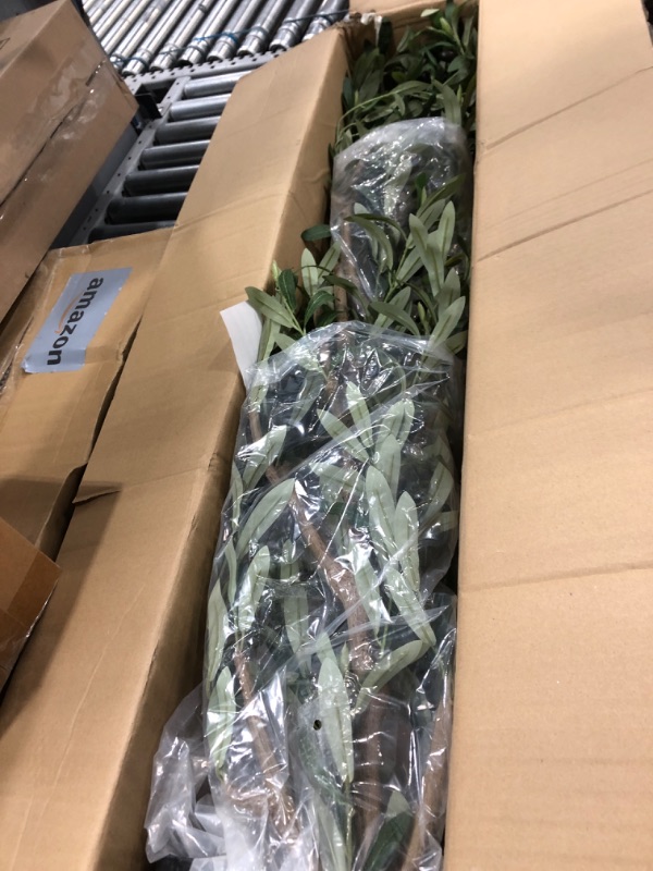 Photo 1 of 7.6FT (92'') Olive Tree Tall Skinny Artificial Plants for Home Indoor, Fake Potted Olive Silk Tree for Modern Home Office Living Room Floor Decor Indoor