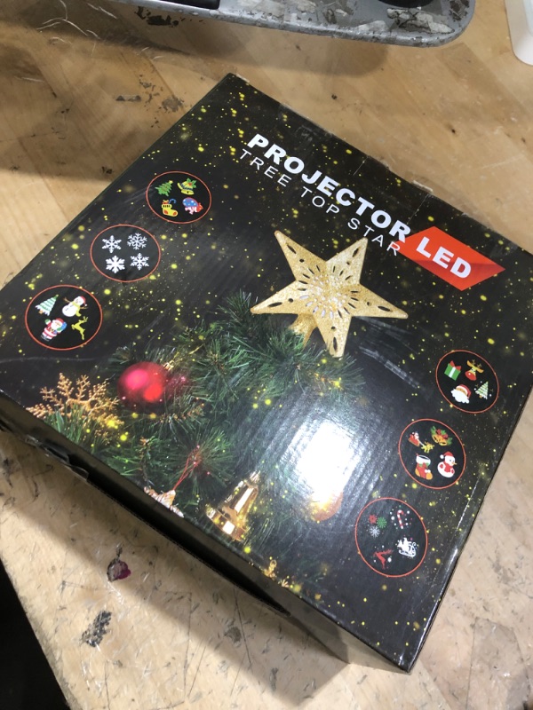 Photo 1 of PliMook Christmas Tree Topper Lighted with 6 Patterns Projector, Christmas Tree Star Topper Built-in 3D Glitter LED Rotating Lights, Gold Tree Topper Christmas Decoration for Xmas Party Holiday