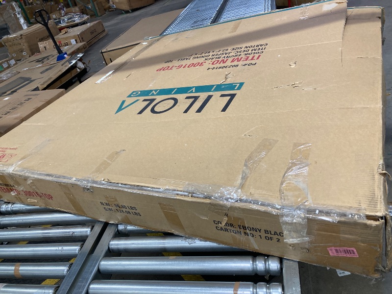 Photo 1 of ***JUST THE TOP/BOX 1 OF 2 ONLY/INCOMPLETE SET***Contemporary Round Dining Table #30016 Modern Design 59" Round Dining Table for 4-6, Ebony Black Circular Wooden Tabletop with Cylindrical Design Pedestal Base for Living Room Kitchen Restaurant Breakfast N