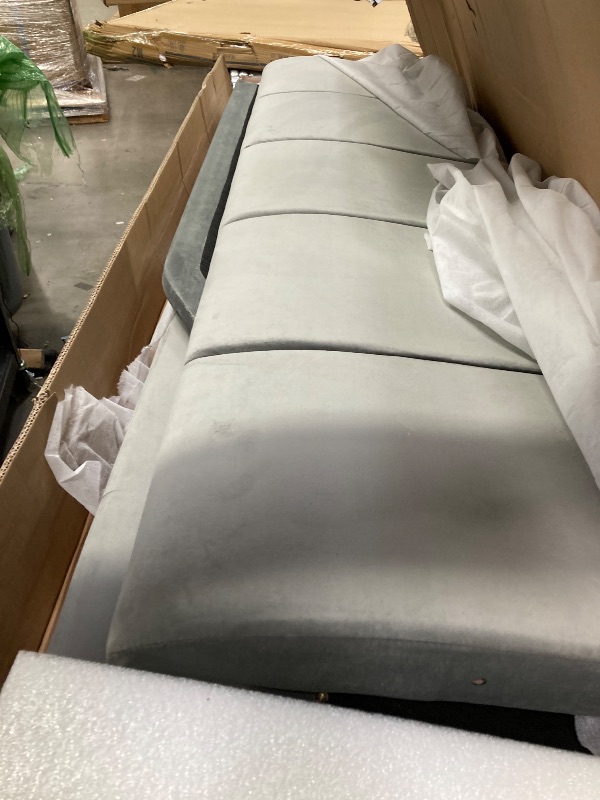 Photo 1 of Allewie Full Size Lift Up Storage Bed, Modern Wingback Headboard, Hydraulic Support, No Box Spring Needed, Light Grey