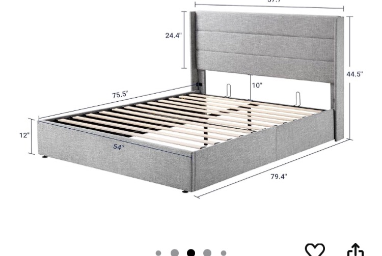 Photo 1 of Allewie Full Size Lift Up Storage Bed, Modern Wingback Headboard, Hydraulic Support, No Box Spring Needed, Light Grey