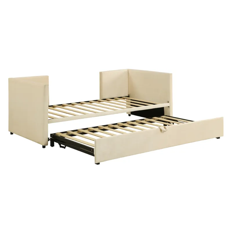 Photo 1 of Twin Size Upholstered Daybed With Pop Up Trundle, Beige Twin Beige Upholstered