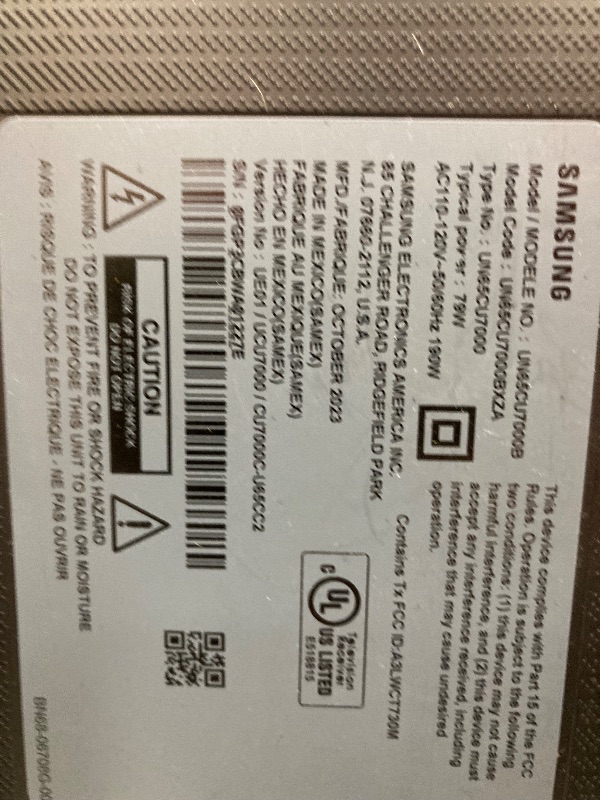 Photo 1 of ***missing cordon power to on **65” Class DU7200 Series Crystal UHD 4K Smart Tizen TV (2024)