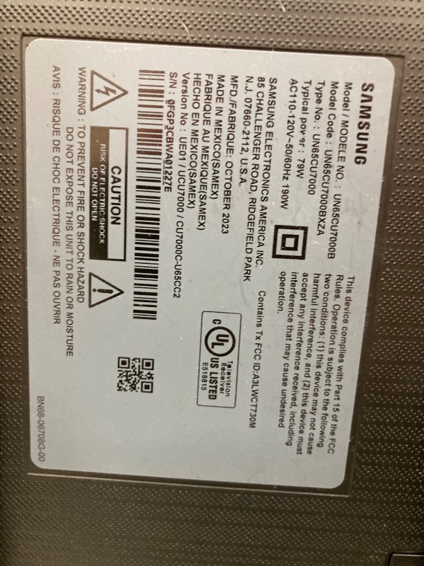 Photo 1 of ***missing cordon power to on **65” Class DU7200 Series Crystal UHD 4K Smart Tizen TV (2024)