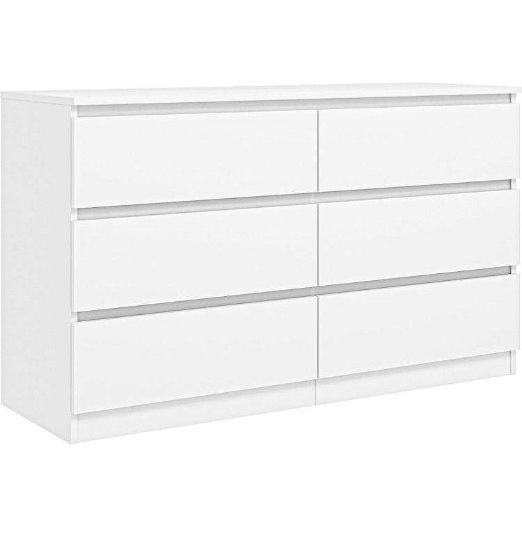 Photo 1 of ***PARTS ONLY****THE PIECES ARE BORKEN***Vibe & Dine White Dresser 6 Drawer, Modern Double Dresser for Bedroom, Wood Chest of Drawers with Wide Storage for Living Room
