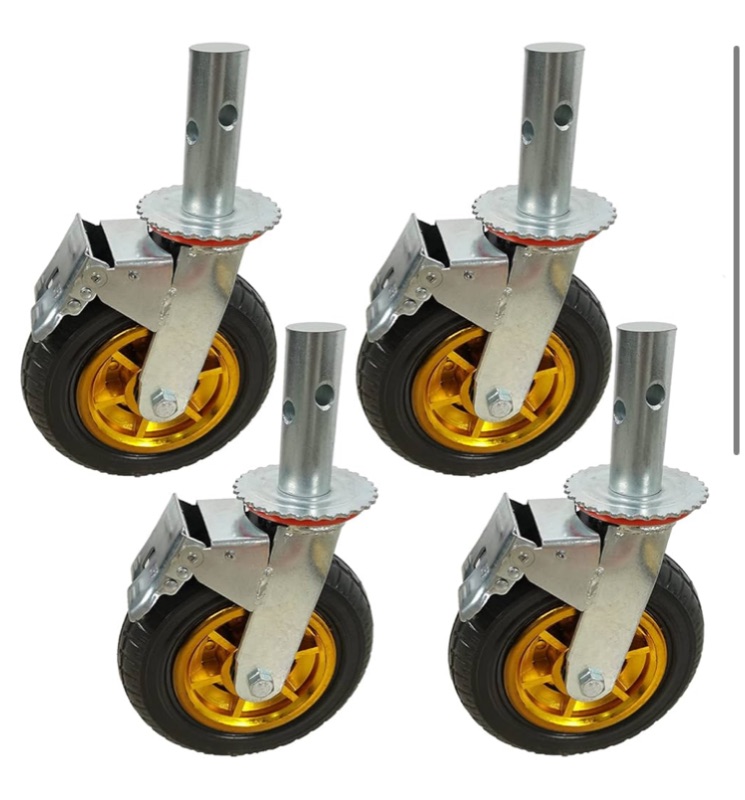 Photo 1 of 4 PCS 8"x 2" Scaffolding Rubber Caster Wheels with Dual Locking Swivel Caster, 360 Degrees Heavy Duty, 4 Pack