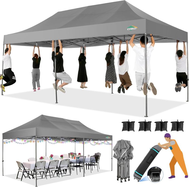 Photo 1 of ***SEE NOTES***Duty Pop up Canopy Tent Without Sidewall Easy Up Commercial Outdoor Canopy Wedding Party Tents for Parties All Season Wind Waterproof Gazebo with Roller Bag,Grey(Frame Thickened)