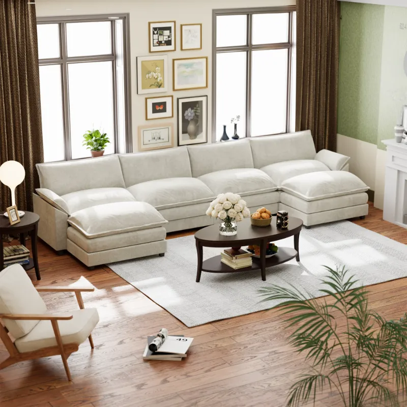 Photo 1 of ***PARTIAL SET, ONLY ONE BOX***  Homall Modern U-Shape Sectional Sofa, Chenille Fabric Modular Couch, 4 Seat Oversized Sofa with Chaise for Living Room, White