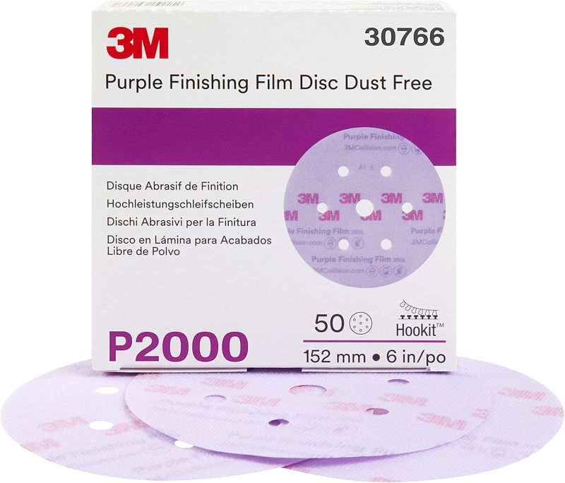 Photo 1 of 3M 6" P2000 Grade Purple Finishing Film Hookit Disc 50 Pack
