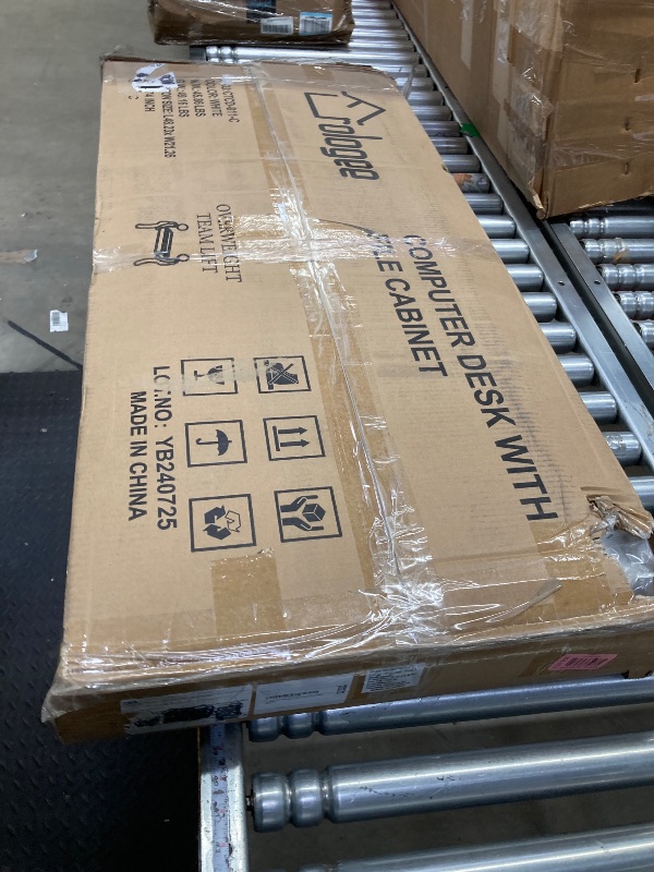 Photo 1 of Furologee 48'' Desk with LED Light & Power Outlets, Reversible Computer Table with File Cabinet & Drawer, White Gaming Desk Writing Table with Dual Monitor Stand, for Home/Office/White