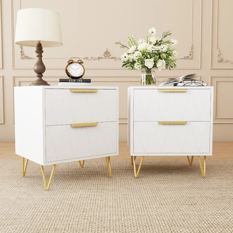 Photo 1 of Behost White Nightstand for Bedroom,Modern 2 Drawers Nightstand with Storage,2 Pack