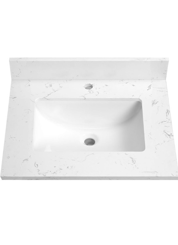 Photo 1 of 4"x22" Engineered Stone Bathroom Vanity Top with Rectangular Undermount Ceramic Sink, Single Faucet Hole with Backsplash Bathroom Vanity Sink Top (Cabinet Not Included)