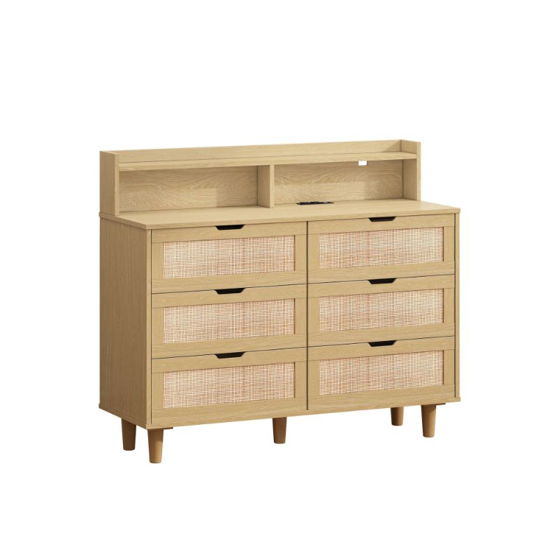 Photo 1 of 

43.31"6-Drawers Rattan Storage Cabinet Rattan Drawer with LED Lights and Power Outle














