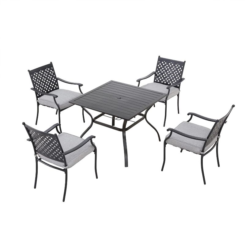 Photo 1 of *****only chairs color blue***** HOME 5 Piece Outdoor Dining Set Patio Chairs Square Table with Umbrella Hole, Grey
