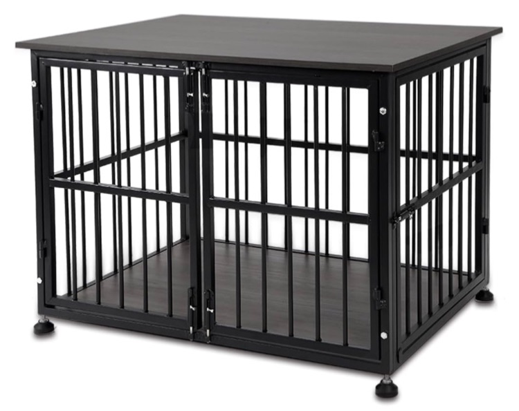 Photo 1 of Dog Crate Furniture with Cushion, Wooden Dog Kennel with Double Doors