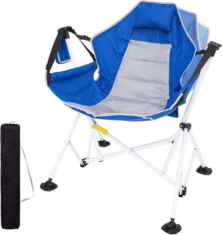 Photo 1 of ***COLOR IS BLACK***
FUNDANGO Hammock Camping Chair, Folding Rocking Chair with Adjustable Backrest Rocking Camping Chair with Headrest & Pillow & Cup Holder for Outdoor Lawn Beach, Support 300lbs,