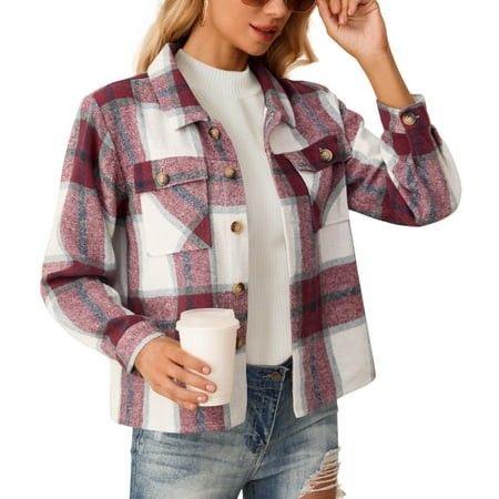 Photo 1 of Anygrew Womens Shacket Plaid Shirts Flannel Shacket Jacket Long Sleeve Button Down Shirt Trendy Outfits for Women Coats  SIZE XL
