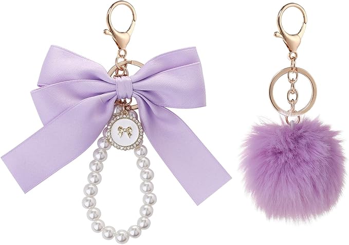 Photo 1 of ****similar**** Fur Ball Pom Cute Bow Keychain for Purse, 2 Pcs Bag Charms for Handbags, Purse Accessories Charms Gifts for Girls Women