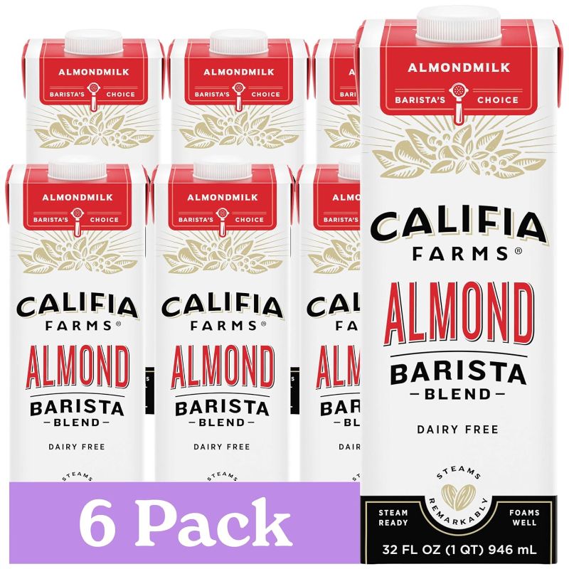 Photo 1 of ***BB MARCH 22. 25***Califia Farms - Original Almond Barista Blend Almond Milk 32 Oz (Pack Of 6), Shelf Stable, Dairy Free, Plant Based, Vegan, Gluten Free, Non GMO, High Calcium, Milk Frother, Creamer
