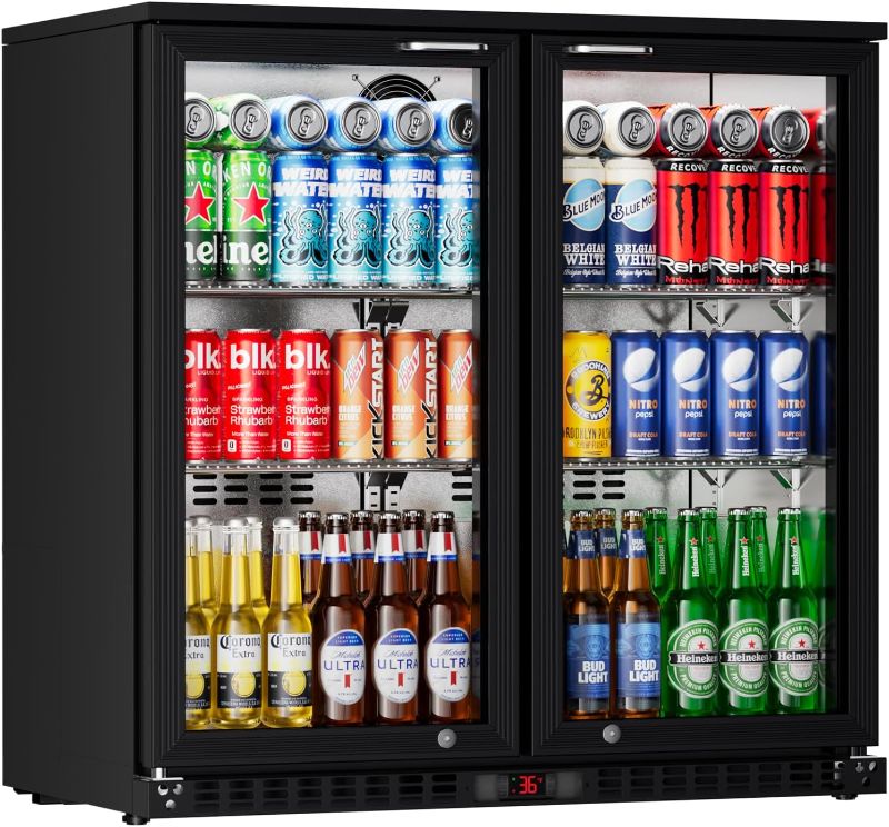 Photo 1 of 36" W Back Bar Cooler Under Counter Beverage Refrigerator 2 Glass Door 7.4 Cu.ft for Beer Soda Drinks Wine with LED Lighting for Commercial Display Beverage Fridge, ETL and DOE Approved
