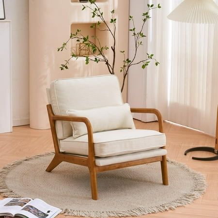 Photo 1 of ==it is not complete==== Modern Arm Chair Linen Fabric Upholstered Comfy Reading Accent Chair with Solid Wood Frame Beige