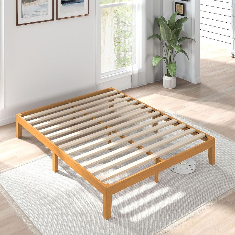 Photo 1 of ==similar==Bed Frame, Queen Size Bed Base with Wood Slat Support, Sturdy, Stylish & Noise-Free Design, No Box Spring Needed, Easy Assembly, 12 in Natural Pine