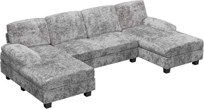 Photo 1 of ===3 BOX===Furniwell Convertible Sectional Sofa Couch, 4 Seat Sofa Set for Living Room U-Shaped Modern Fabric Modular Sofa Sleeper with Double Chaise & Memory Foam (Fabric, Grey)