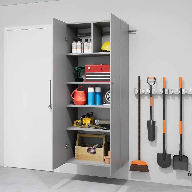 Photo 1 of ****MISSING DOORS AND BRACKETS***Prepac HangUps 30" Large Garage Cabinet, Bathroom Cabinet Wall Mount, Laundry Cabinet, Kitchen Wall Cabinet, Ideal for Garage, Kitchen and Laundry Organization 30" W x 72" H x 16" D, Light Gray