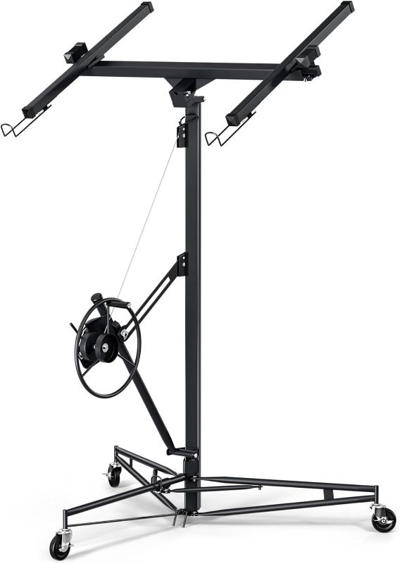 Photo 1 of 16 ft. Drywall Panel Hoist Drywall Lift Rolling Panel Lift (Black) with Extension Combo