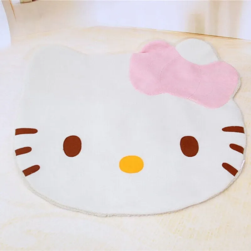 Photo 1 of Cute Pink Bow Kitty Head Carpet Soft Fuzzy Rugs Children Bedroom Pet Mat - 31.5" x 26.7"
