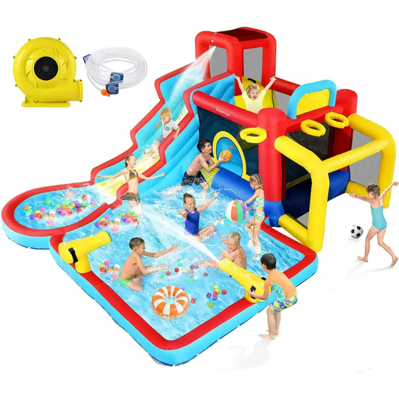 Photo 1 of ** Check Notes ** Qhomic Inflatable Water Slide 12 in 1 Waterfall Waves Mega Water Park, Inflatable Bounce House Water Slide with Splash Pool, Climbing Wall, Cannon, Basketball Hoop, Ball Shooting, Football Gate
