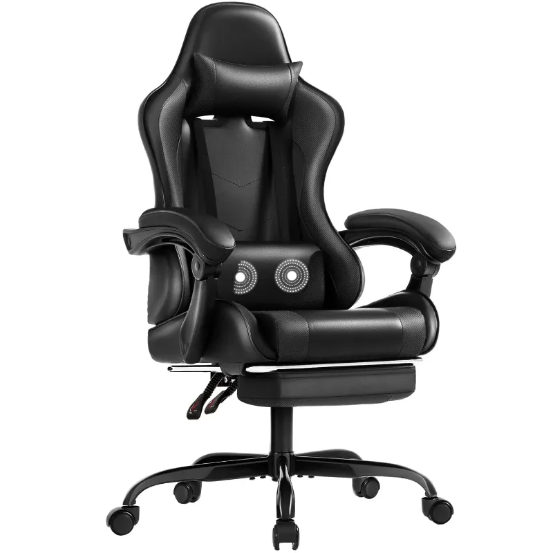 Photo 1 of ****HAS BROKEN HARDWARE***Lacoo PU Leather Gaming Chair Carbon Fiber Massage Ergonomic Gamer Chair Height Adjustable Computer Chair with Footrest & Lumbar Support,Black
