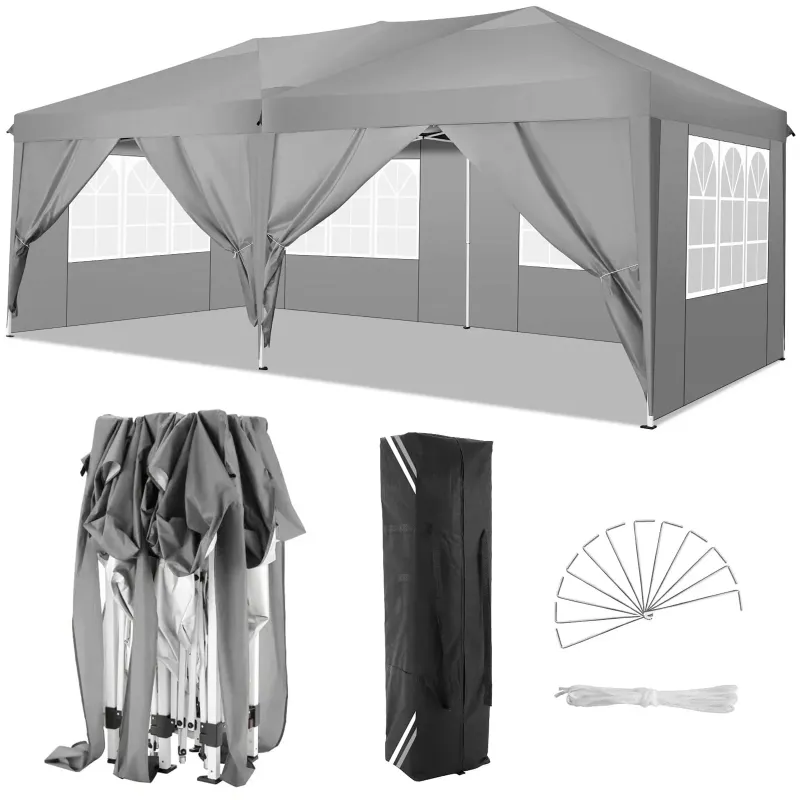 Photo 1 of 
COBIZI 10x20 EZ Pop Up Canopy Tent Party Tent Outdoor Event Protable Instant Shelter Tent Gazebo with 6 Removable Sidewalls and Carry Bag,Gray
