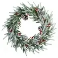 Photo 1 of 28in Artificial Christmas Wreath, Frosty Christmas wreath with Crestwood Spruce, Decorated with Pine Cones, Berry Clusters, Frosted Branches, Christmas Collection Green
