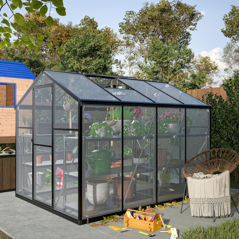 Photo 1 of ****THIS BOX CONTAINS JUST THE PLASTIC/FRAME MISSING****6x8 FT Greenhouse for Outdoors, Large Walk-in Polycarbonate Greenhouse Kit - Aluminum Frame with Lockable Door and 2 Adjustable Roof Vent, Ideal for Garden and Backyard Use
