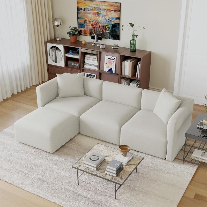 Photo 1 of Acanva Luxury L-Shaped Upholstery Convertible Modular Sectional Sofa, Contemporary Reversible Couch with Chaise Lounge for Living Room, Apartment, Linen-Like Cream