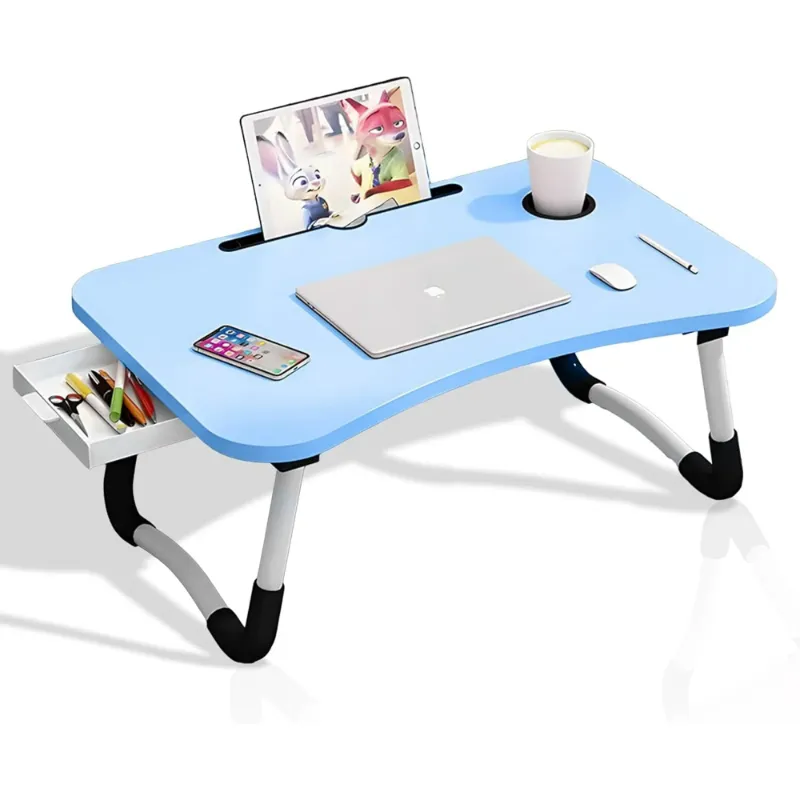 Photo 1 of ***CRACKED DOWN THE MIDDLE***   VINAUO Lap Desks,Foldable Laptop Desk,Breakfast on Bed Table,Lightweight Laptop Bed Tray Table,Breakfast Tray Cup Holder Table for Bed,School Supplies,Blue
