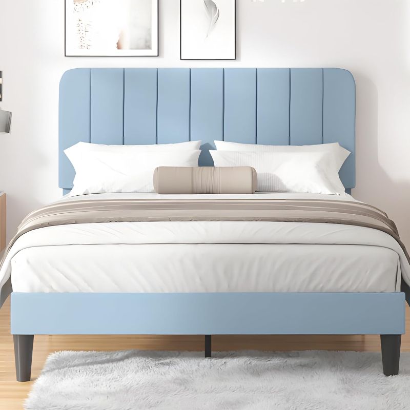 Photo 1 of ***ITEM IS SIMILAR TO STOCK PHOTO, NOT EXACT***   VECELO Full Size Bed Frame with Upholstered Headboard, Velvet Platform Bedframe Mattress Foundation, Strong Wood Slat Support, No Box Spring Needed
