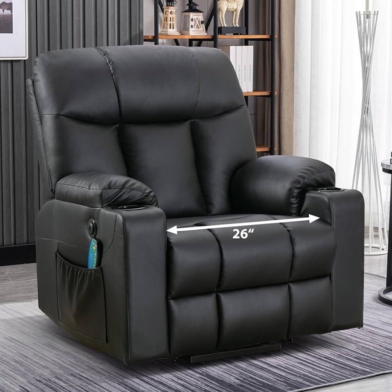 Photo 1 of ****HAS RIP IN IT****Bonzy Home 26" Extra Wide Lift Recliner Chair with Heat and Massage, Faux Leather Power Lift Chair Massage Chair for Adults Elderly, Upholstered Recliner Chairs with 2 Cup Holders, Side Pocket