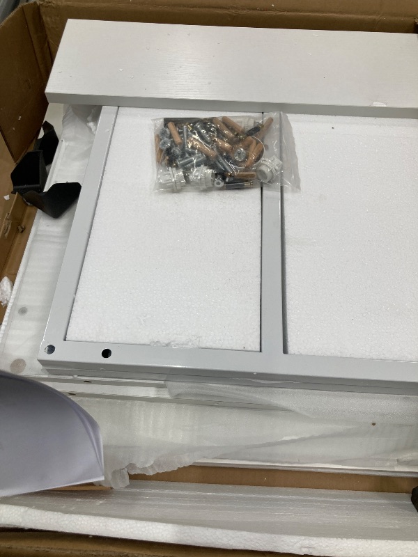 Photo 1 of Tribesigns Reception Desk with Counter, Modern Front Desk Reception Room Table with Cable Grommet, 47 inch Retail Counter for Checkout, Lobby, Beauty Salon, Home Office Desk, White