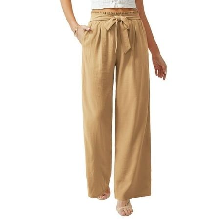 Photo 1 of Anygrew Women Casual Wide Leg Pants High Waisted Business Work Casual Pants Loose Flowy Beach Palazzo Pants size Small
