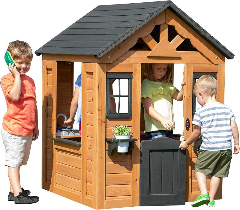 Photo 1 of Backyard Discovery Sweetwater All Cedar Wooden Playhouse, Light Brown
