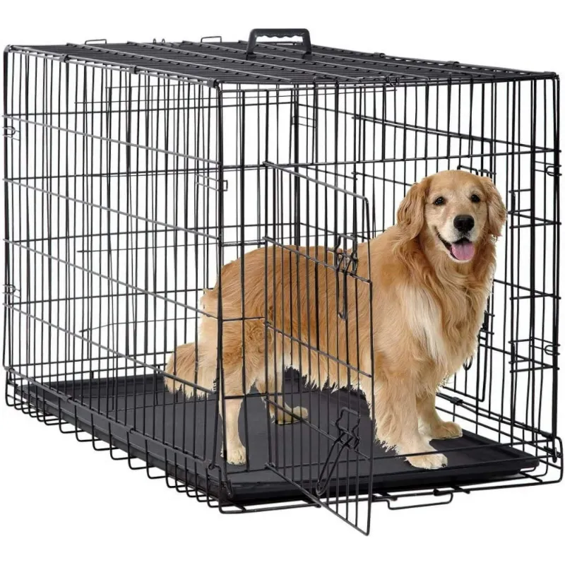 Photo 1 of BestPet 48 inch Foldable Metal Dog Crate for Large Dogs, Double Door, Divider, Removable Tray(Black)
