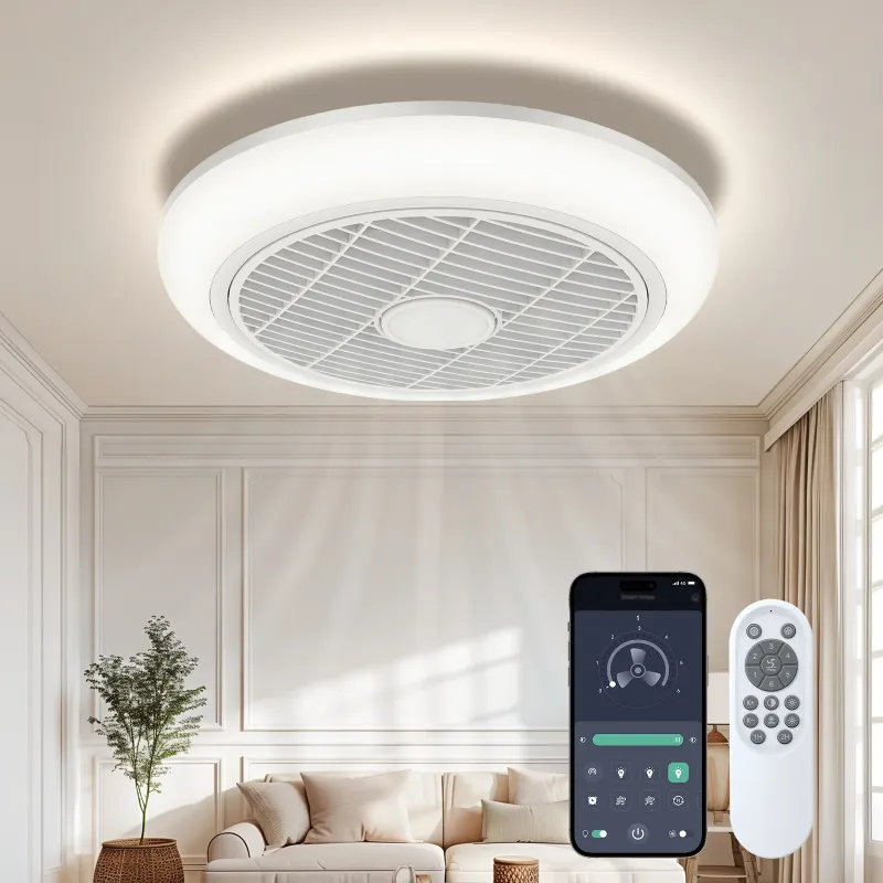 Photo 1 of 16in Indoor Ceiling Fan with Light, Remote & APP Control, 3 Colors Lighting and 6 Wind Speeds, Enclosed Bladeless Ceiling Fan, Timing Setting
