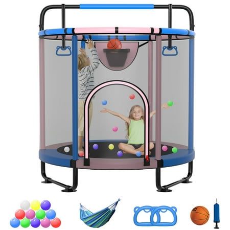 Photo 1 of ***PARTS ONLY****YORIN Trampoline for Kids 60 Toddler Mini Trampoline with Enclosure Net Basketball Hoop 5FT Indoor/Outdoor Kids Trampoline with Swing Adjustable