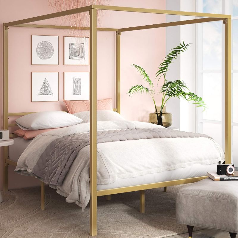 Photo 1 of 
ZINUS Patricia Gold Metal Canopy Platform Bed Frame, Mattress Foundation with Steel Slat Support, No Box Spring Needed, Easy Assembly, Queen