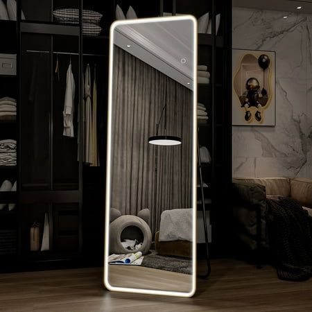 Photo 1 of BEAUTYPEAK 64 X 21 LED Rectangle Full Length Mirror Standing Floor Mirror with Safe Corners White