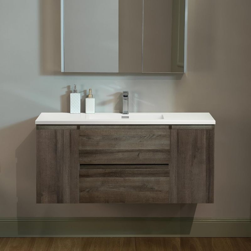 Photo 1 of D Wall Mounted Floating Vanity in Grey Oak with Resin Composite Vanity 
