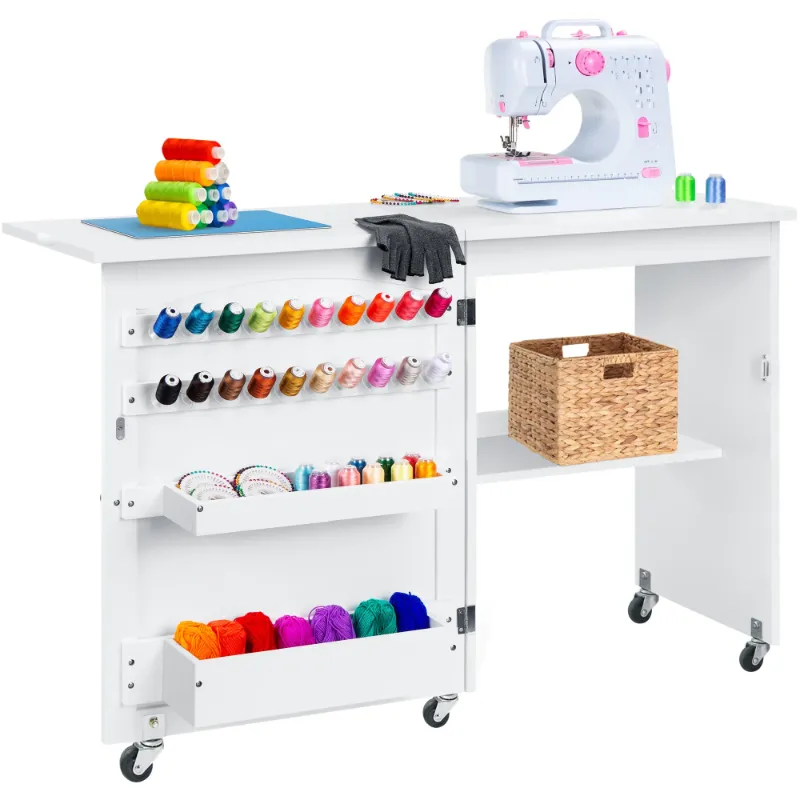 Photo 1 of Best Choice Products Sewing Machine Table & Desk w/ Craft Storage and Trays - White
