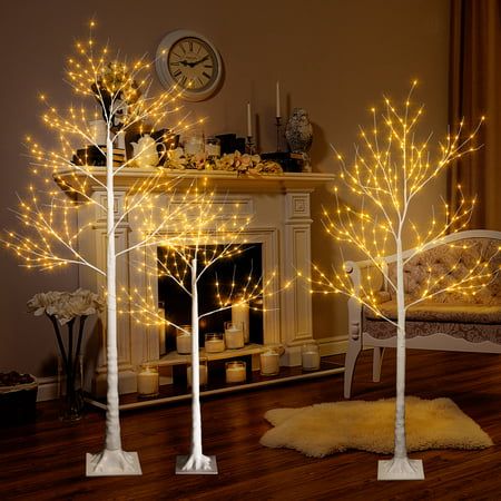 Photo 1 of 3 Pcs Prelit Birch Xmas Tree 6FT/5FT/4FT Realistic Artificial White Birch Christmas with LED Light and PE Stand Outdoor-Indoor Use Christmas Decorat*** gold***